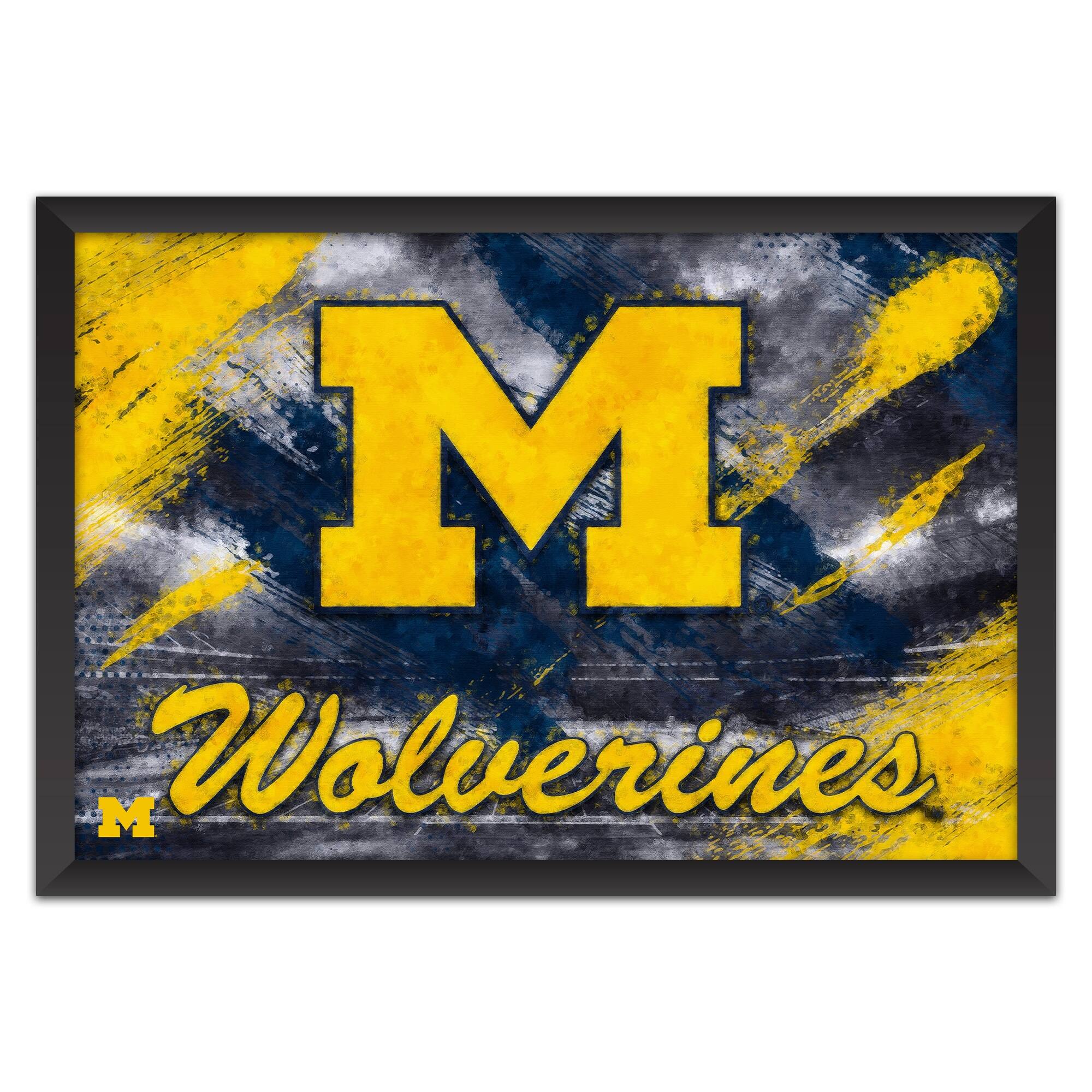 Michigan Wolverines 27" x 39" Brush Stroke Logo Framed Art Print