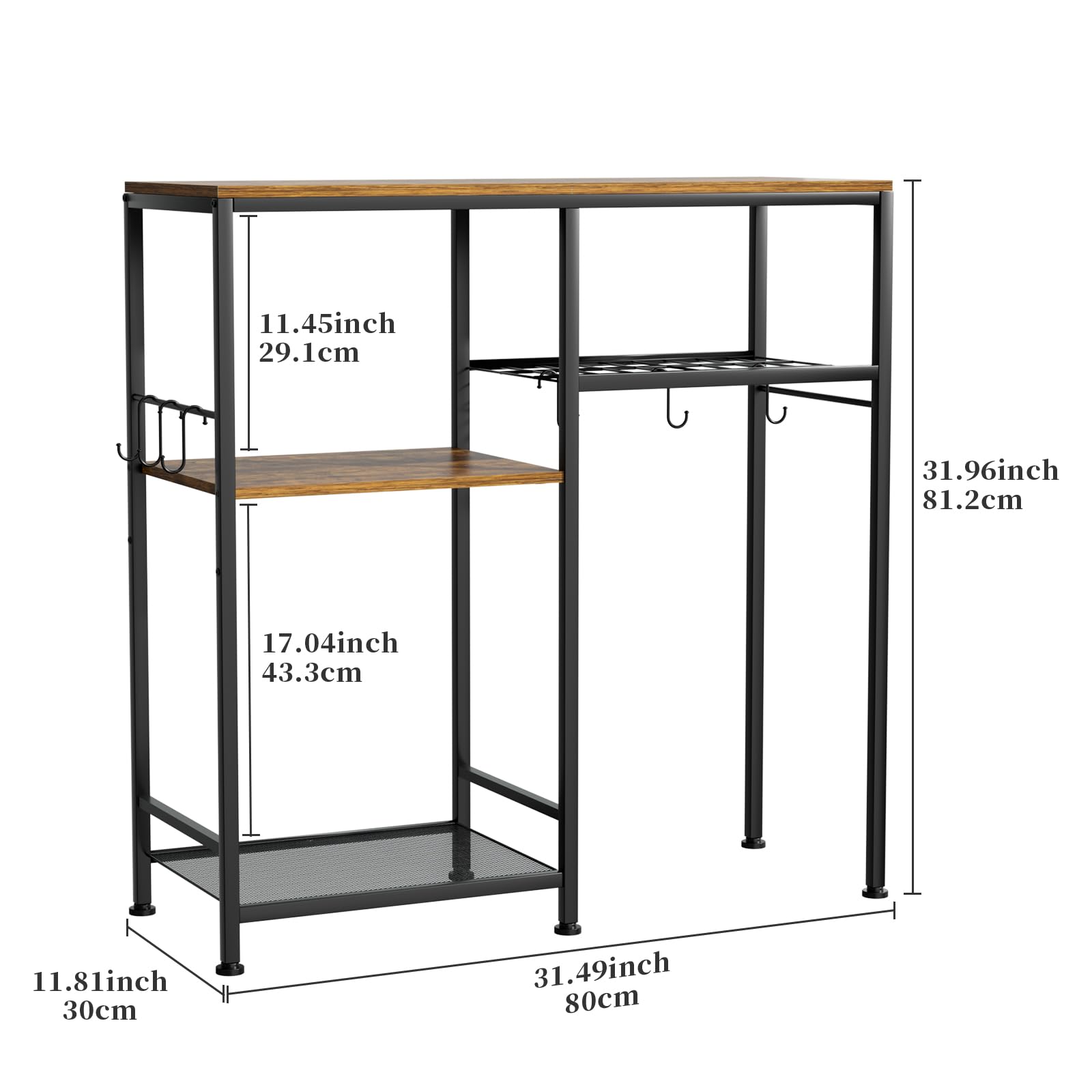 11.45 inch 29.1 cm  
17.04 inch 43.3 cm  
11.81 inch 30 cm  
31.49 inch 80 cm  
31.96 inch 81.2 cm