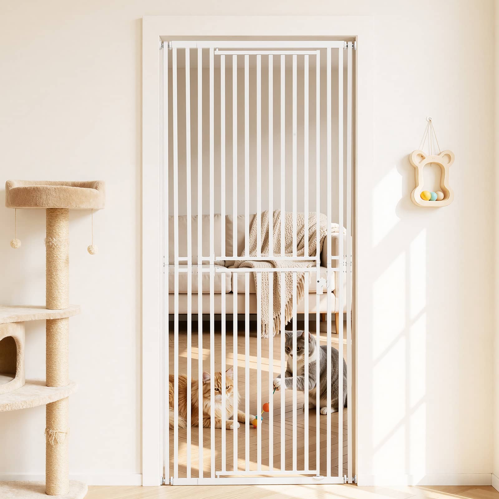 VEVOR - Extra Tall Pet Gate for Cats,28-34 in Adjustable Width,78.7 in High Dog Gate,with Pressure Mount Kit and Wall Mount Kit - White