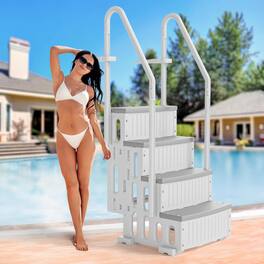 Winado - 4Step Pool Ladder Heavy-Duty Safety Step for Above Ground Swimming Pool Stair Entry System with Handrails Outdoor Indoor - Light Gray Ladder Body & Gray Treads