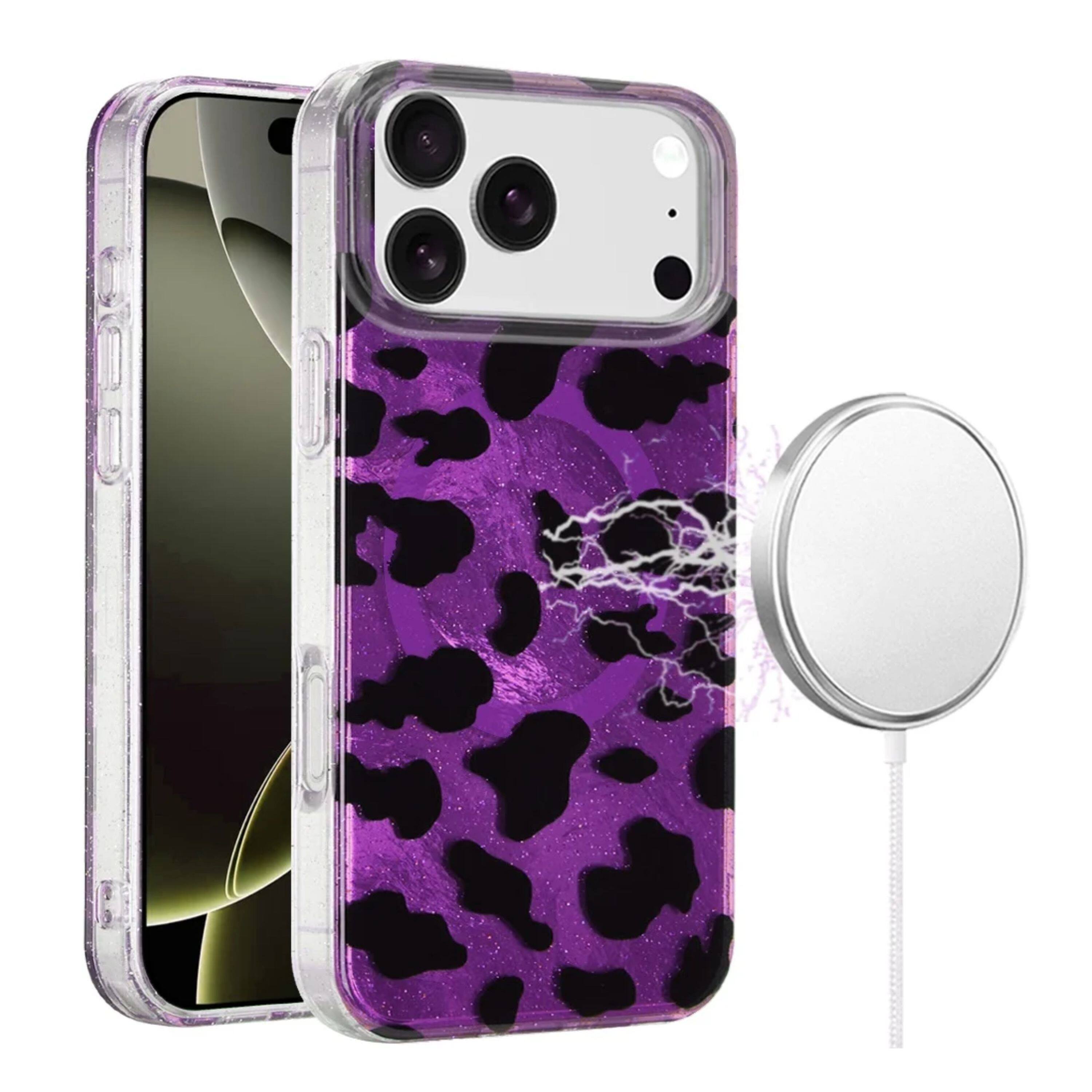 Kitcheniva - IMD Dual Layer Phone Case With Magnetic Circle Tempered Glass For iPhone 17 Pro Purple Leopard - Multicolor price history on PriceWatchPro