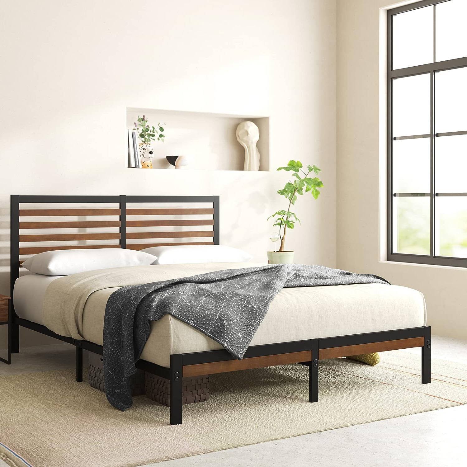 Alt View 1. Hivvago - Hivvago King Size Eco Friendly Bamboo Metal Platform Bed Frame - Brown.