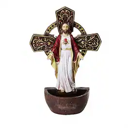 Pacific Trading - The Sacred Heart of Jesus Holy Water Font Religious Sacrament Wall Decor 6.75 inches - Multicolor