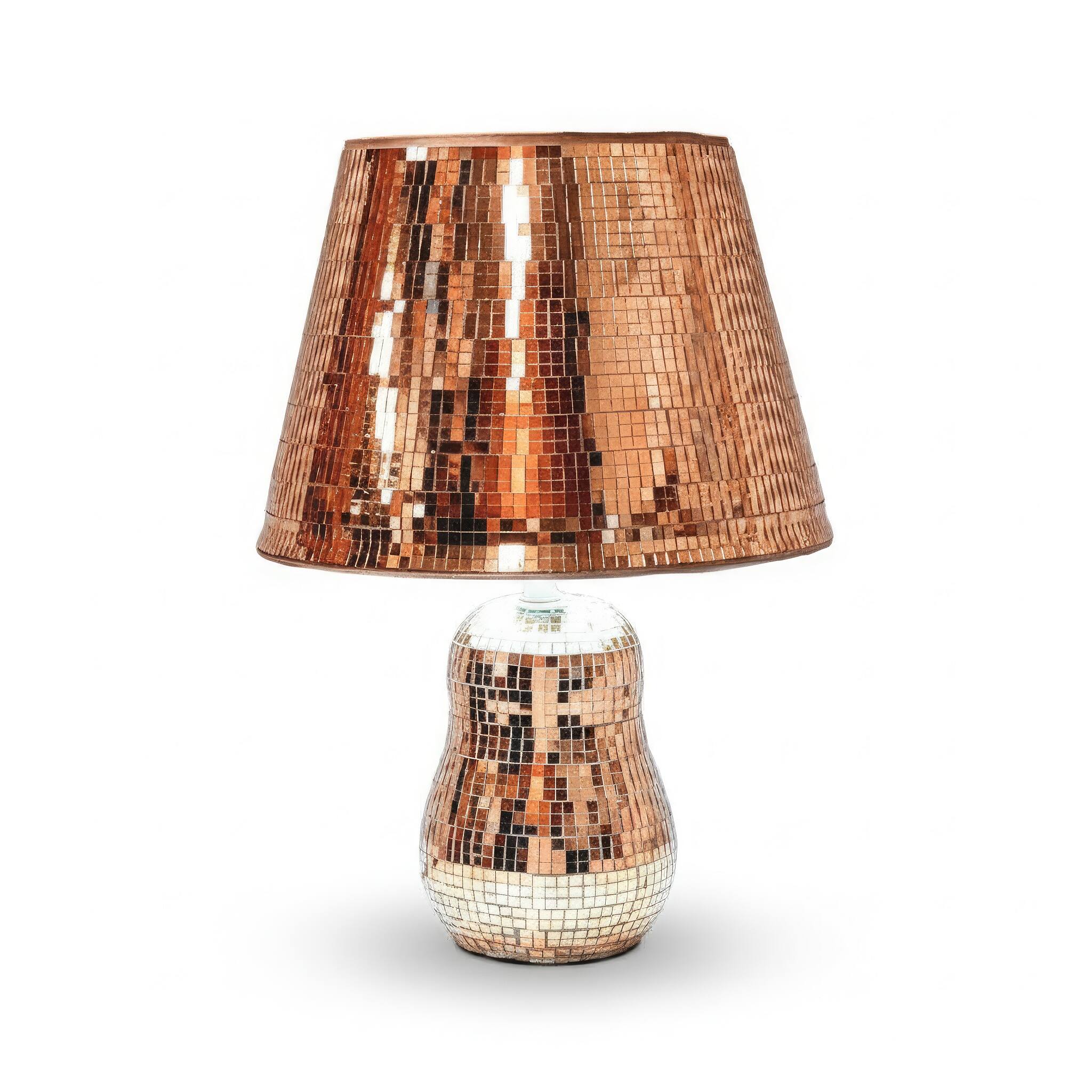 Angle. FC Design - 14"H Copper Mosaic Dome w/ Reflective Tile Base Table Lamp.