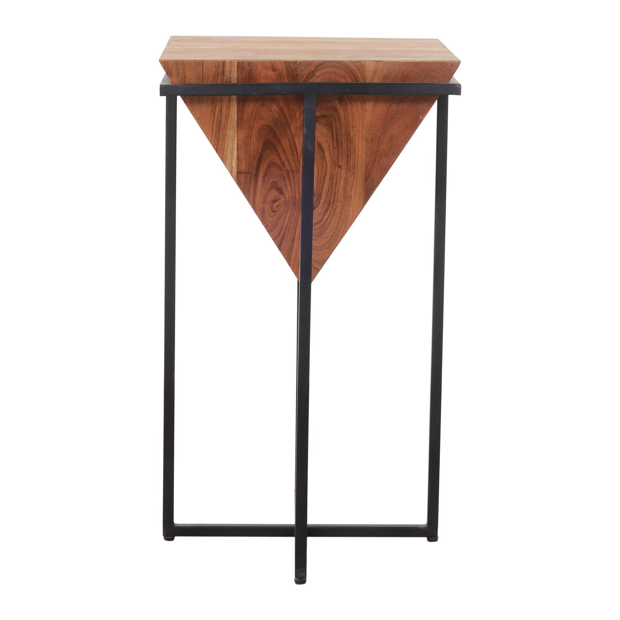 Alt View 1. Manhattan Lane - 26 Inch Pyramid Shape Acacia Wood Side Table With Cross Iron Base - Brown and Black.