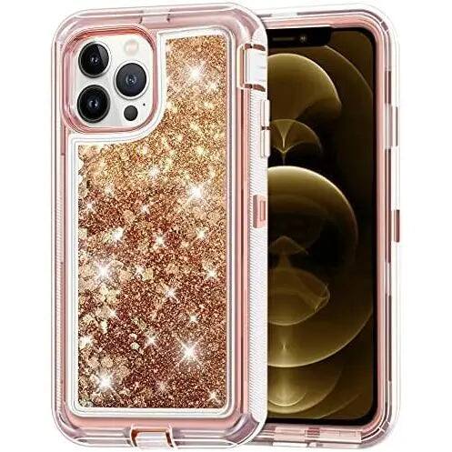 Front. Entronix - Entronix Case for iPhone 14 Pro - Liquid Glitter Triple-Layer Heavy Duty Protection - Rose Gold.