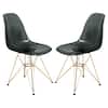 Front. LeisureMod - Cresco 2-Pieces Acrylic Dining Chair with Curved Seat and Durable Gold Metal Legs - Transparent Black.