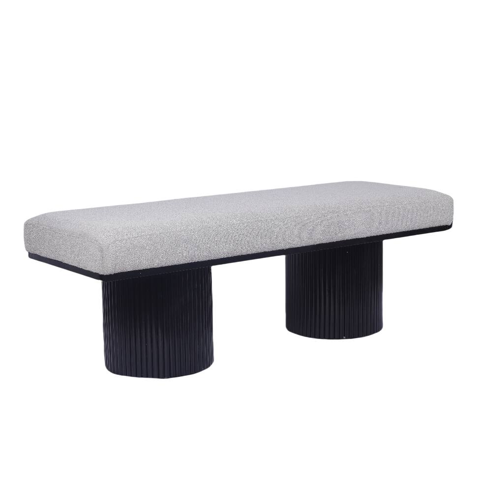 Alt View 1. Ropilly - Ropilly Light Grey Boucle Upholstered Bed End Bench with Black Chunky Legs, Contemporary Entryway Seating - Light Grey.