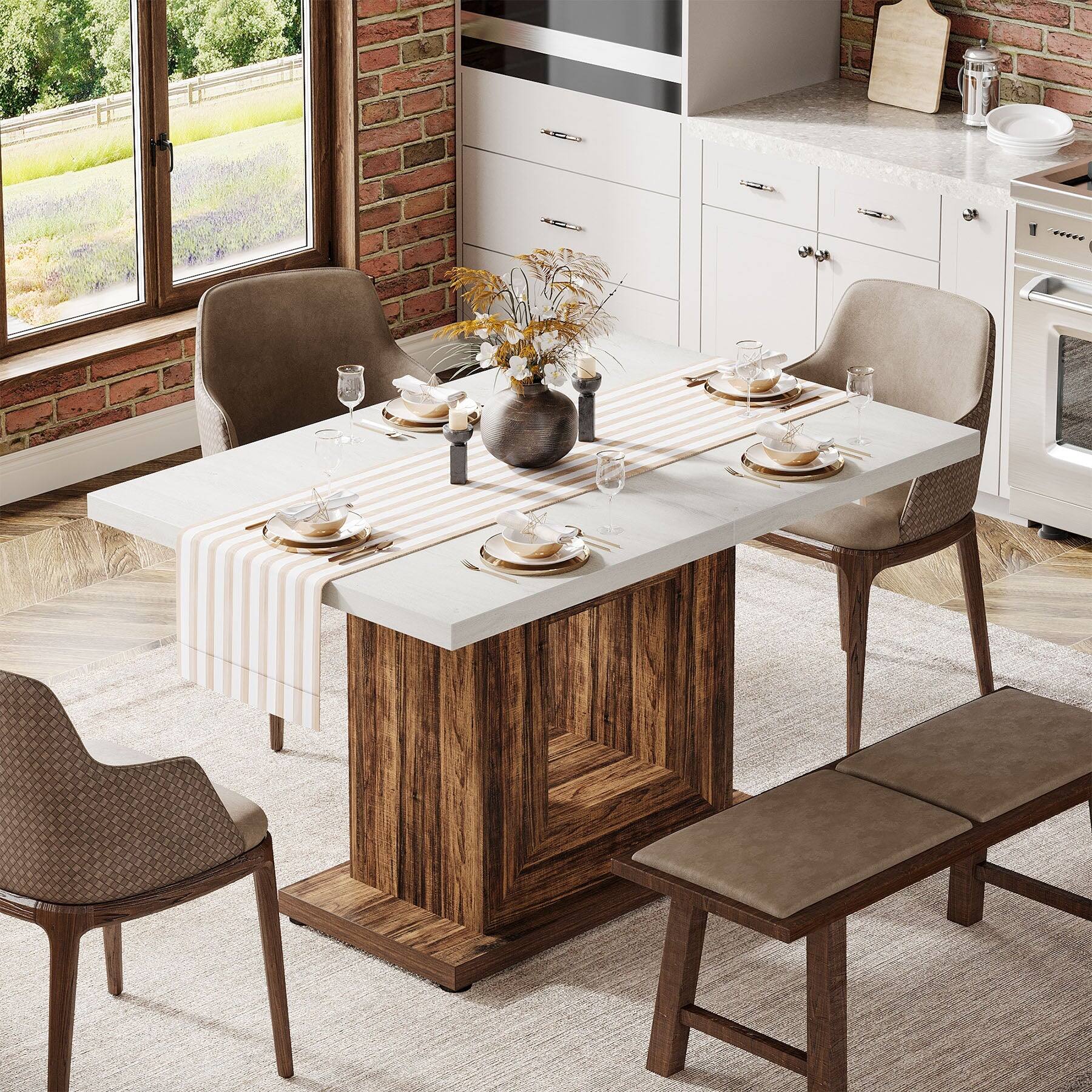 Tribesigns Farmhouse Dining Table with Space Saving Design and ...