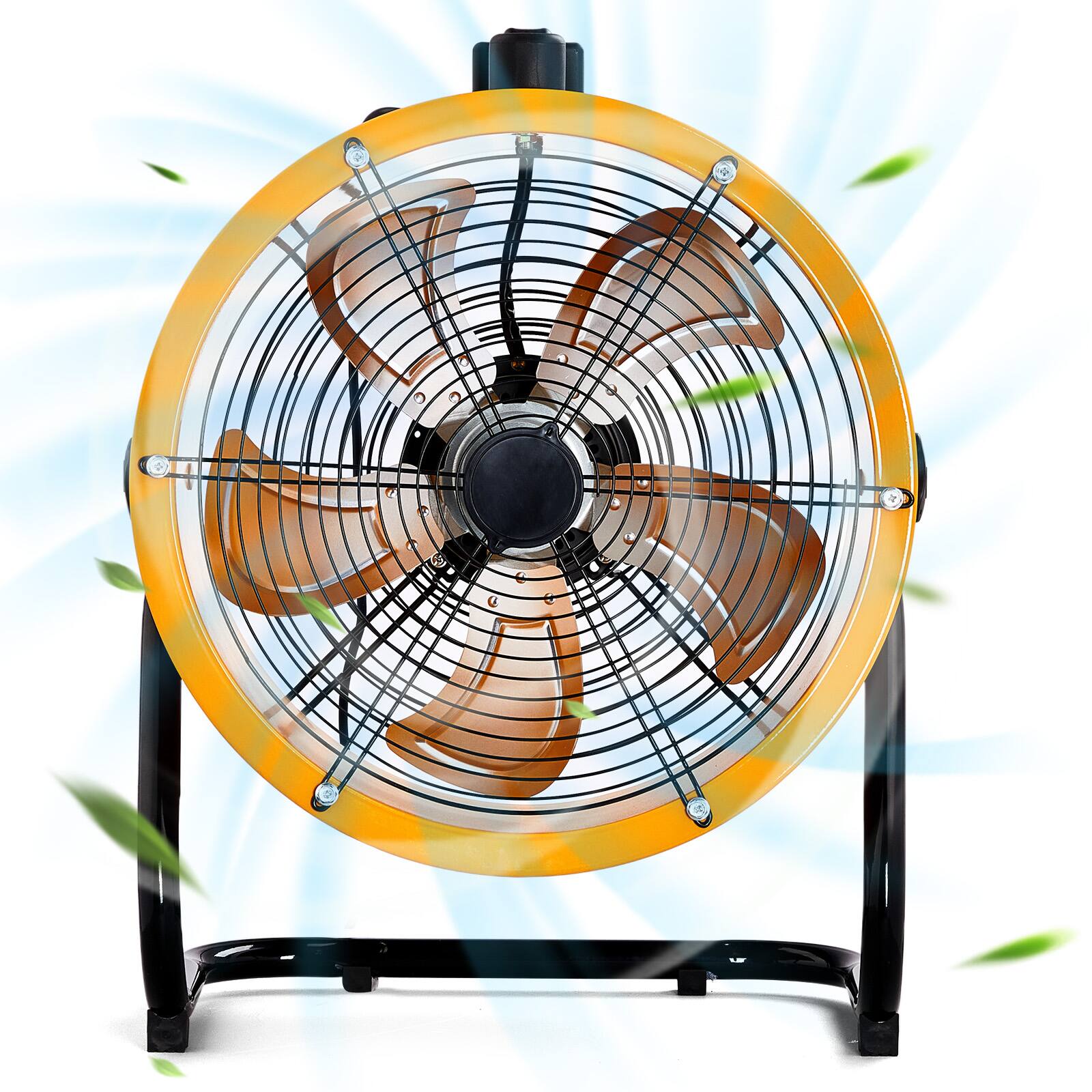 Angle. Winado - 16 Inch High Velocity Drum Fan, Industrial Metal Floor Fan with Handle, Heavy Duty, 4-Speeds, Air Circulator Fan - Orange.