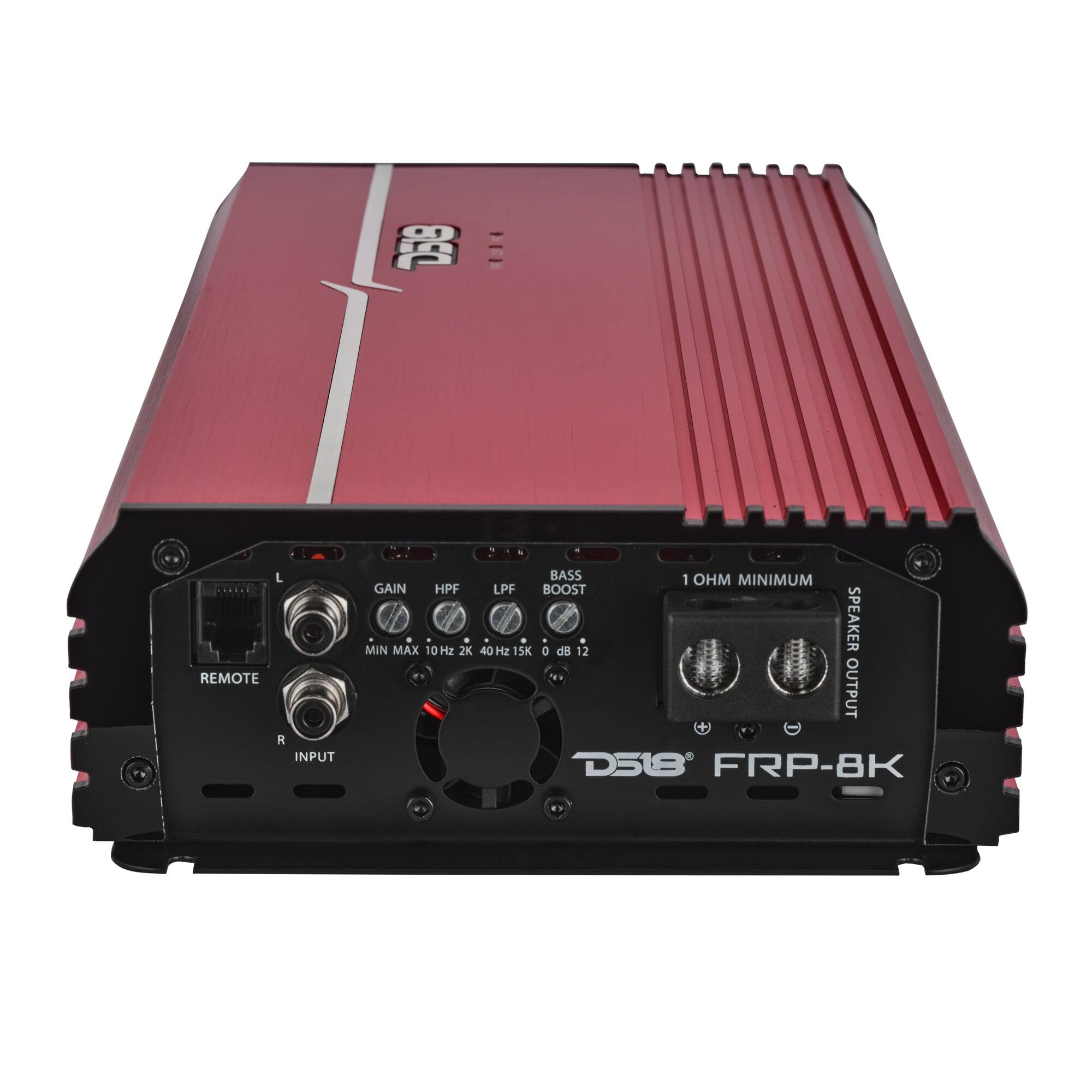 D518  
REMOTE R INPUT  
BASS 1 OHM MINIMUM GAIN HPF LPF BOOST MIN MAX 10Hz 2K 40Hz 15K D dB 12 SPEAKER - OUTPUT D518 FRP-8K