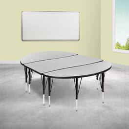 Emma + Oliver - 3 Piece 76" Oval Wave Collaborative Grey Kids Adjustable Activity Table Set - Gray