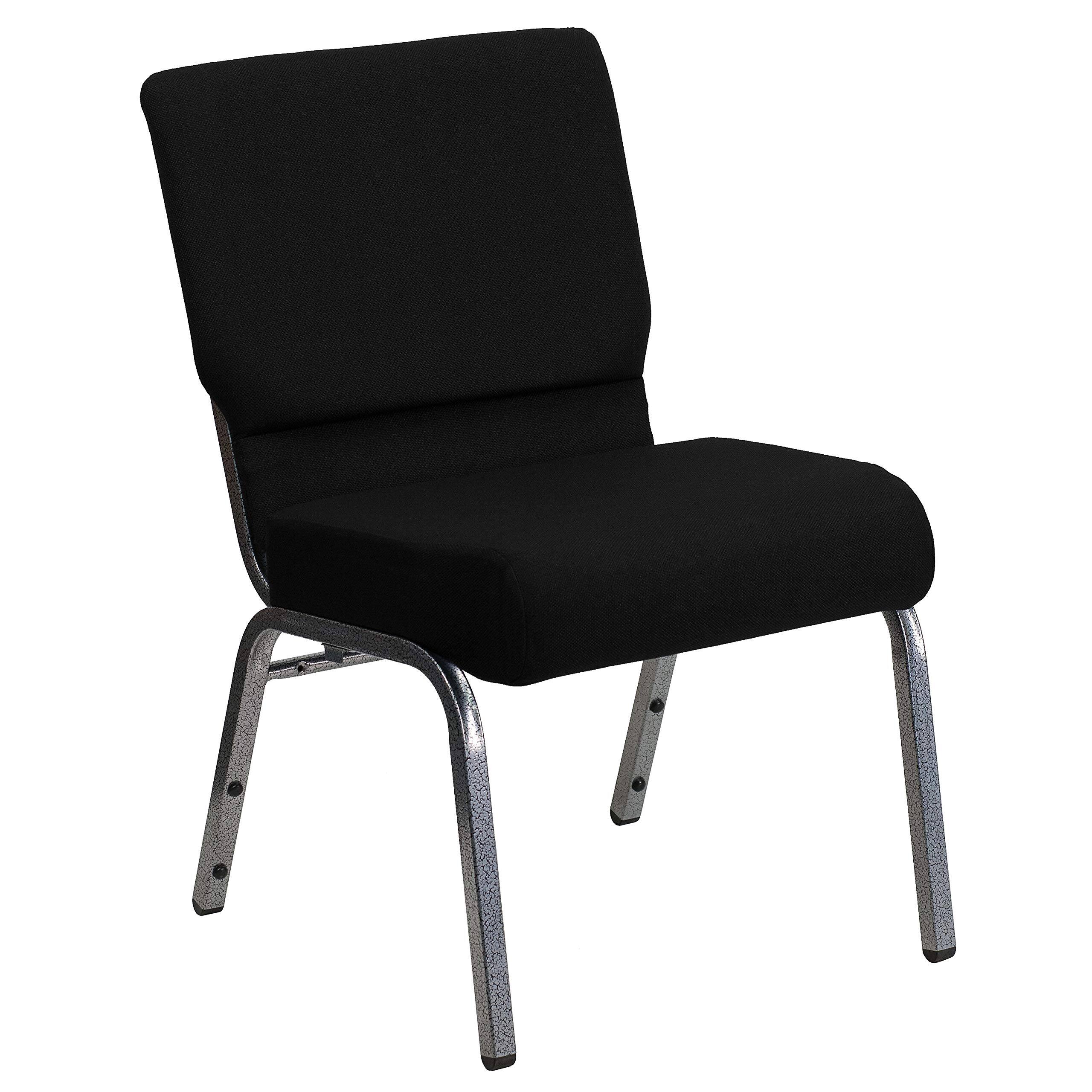 Front. JETRANSPORT - Hercules Series 21''w Stacking Church Chair In Black Fabric - Vein Frame Provide superior seating comfort - Black Fabric/Silver Vein Frame 1 Pack.