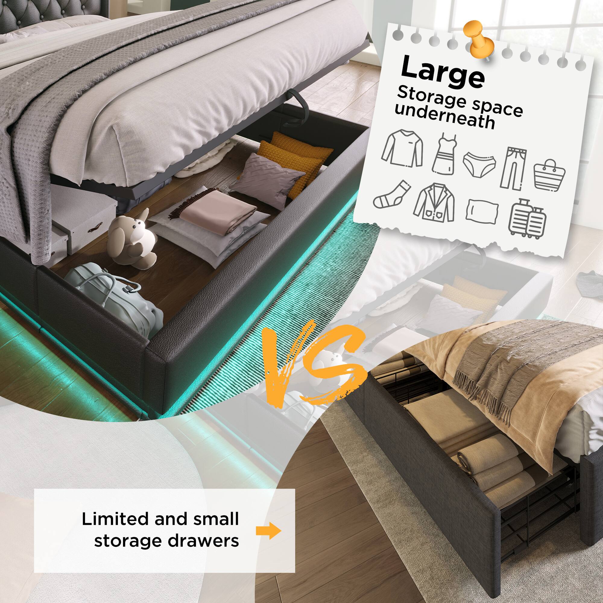 Large Storage space underneath

VS

Limited and small storage drawers
