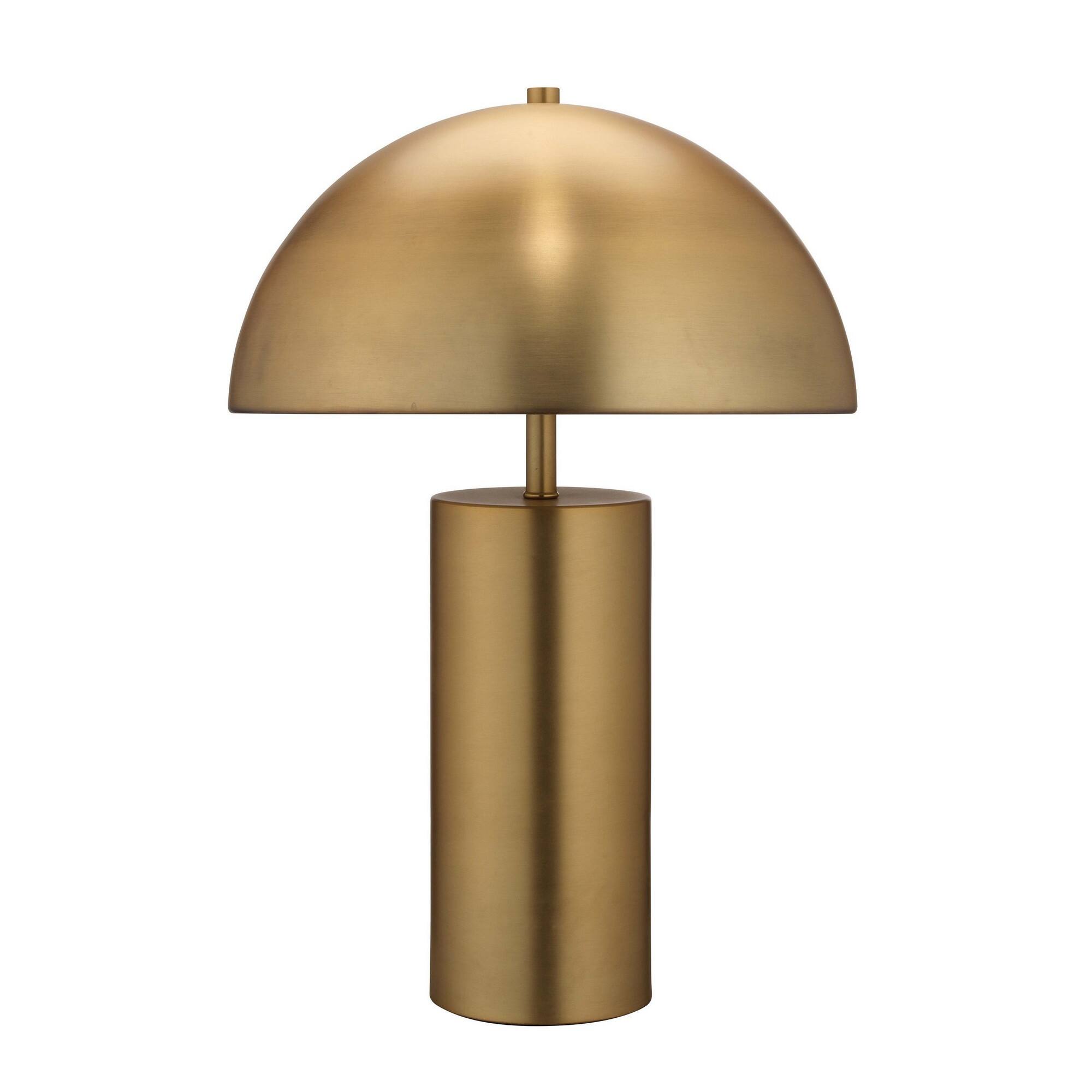 Front. Manhattan Lane - Table Lamp with Metal Umbrella Shade and Cylindrical Body - Brass.