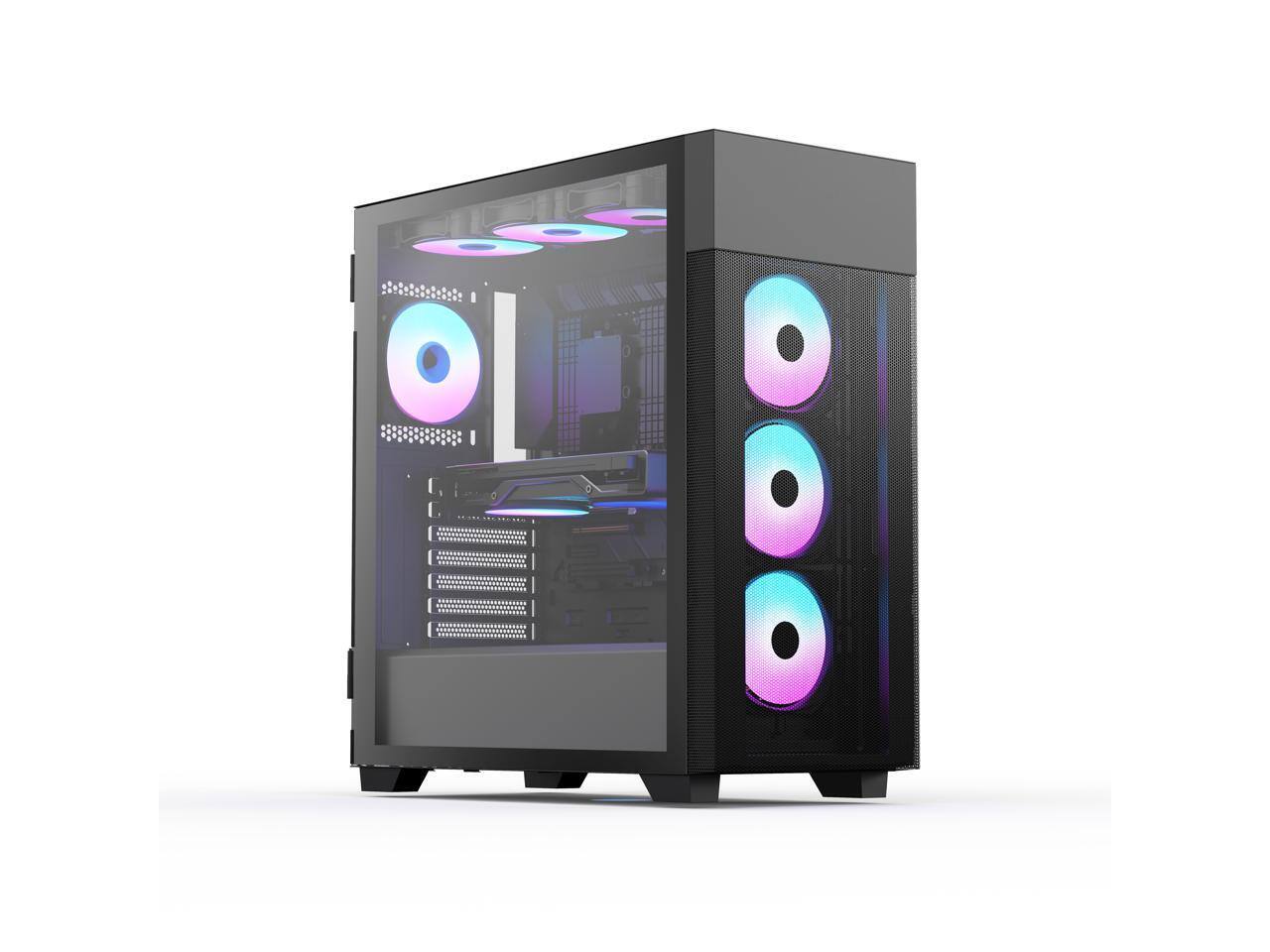 Alt View 1. Rosewill - Rosewill FBM-X7 Black ATX Mid Tower - Tempered Glass, 4 ARGB Fans, 650W 80+ Gold PSU - Black.