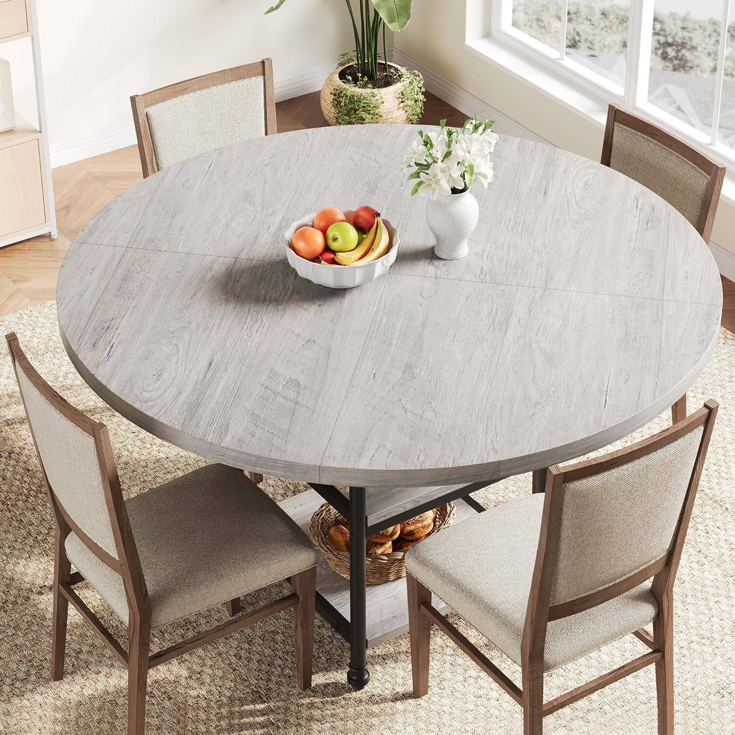 Alt View 2. Jojoka - Kitchen Table Round Dining Table for 4 47.2 Inch Roman Column Dining Table - Multiple colors.