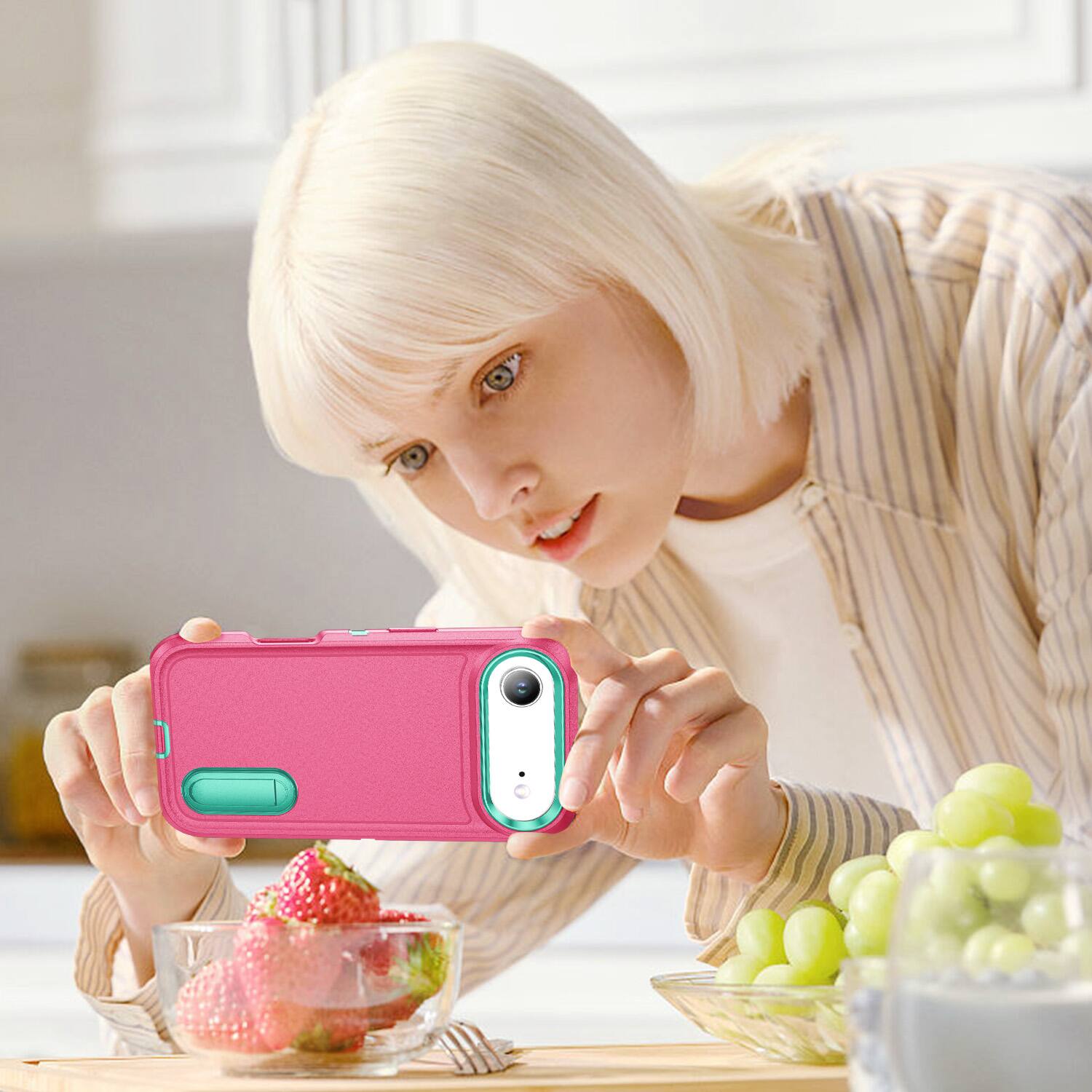 Alt View 4. Dteck - Heavy Duty Case for Apple iPhone Air with Foldable Kickstand,Dual-Layer Shockproof Hard PC Soft Silicone Phone Cover - C.
