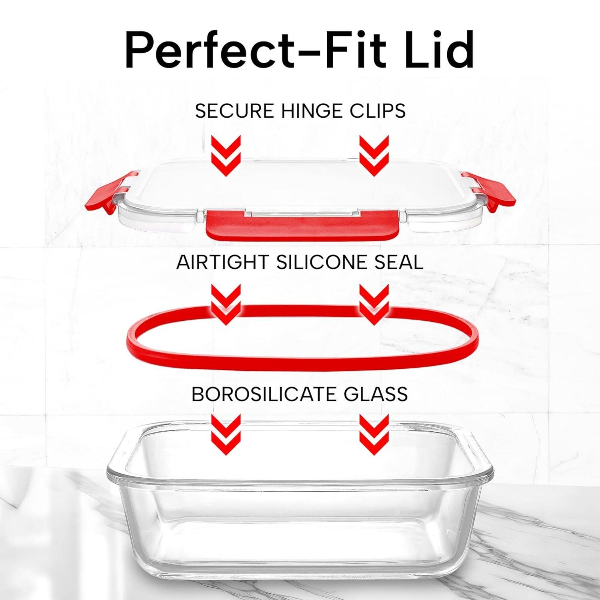 Perfect-Fit Lid
SECURE HINGE CLIPS
AIRTIGHT SILICONE SEAL
BOROSILICATE GLASS