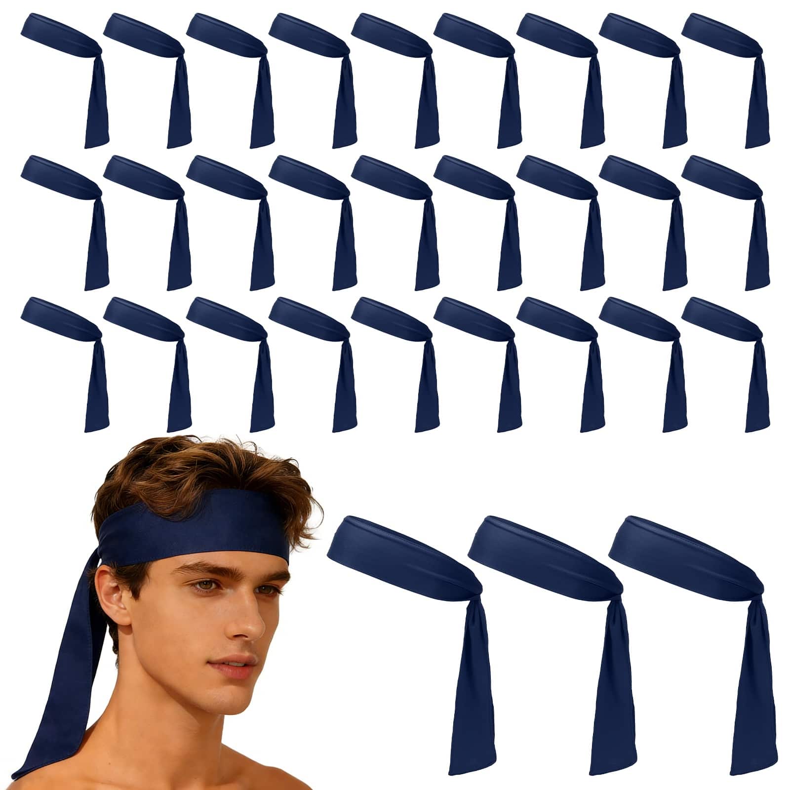 Unique Bargains - Tie Sweatband Headband, Adjustable Non-Slip Moisture Wicking Athletic Headband, 30pcs - For Tennis/Karate/Workout/Yoga - Navy Blue price history on PriceWatchPro