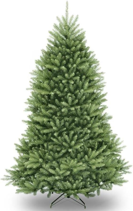 Front. Qeetex - Artificial Christmas Tree, 7.5Ft Premium Unlit Hinged Design, Dense Branches Realistic Holiday Décor​ w/Easy Assembly - Green.