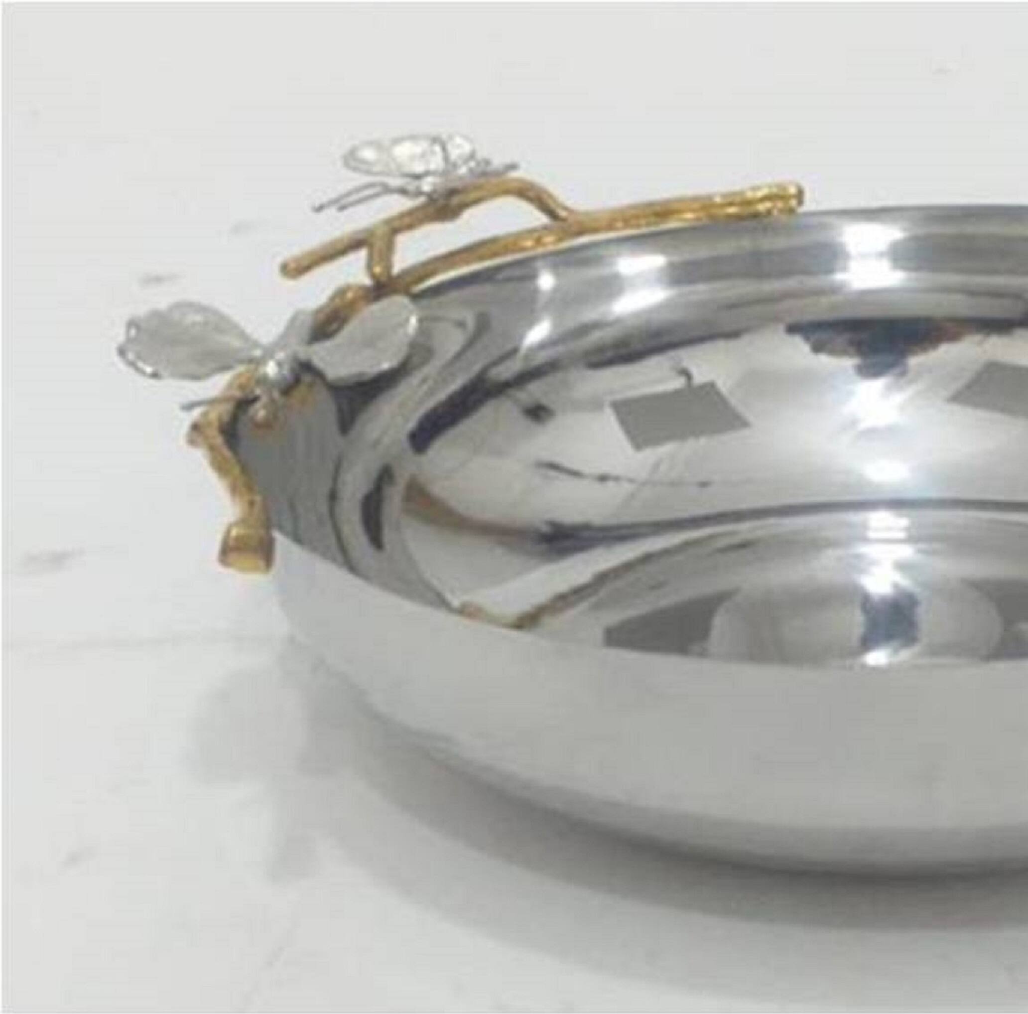 Angle. Jiallo - Dragonfly bowl - 10 " Wide  , 3" High - Silver/Gold.