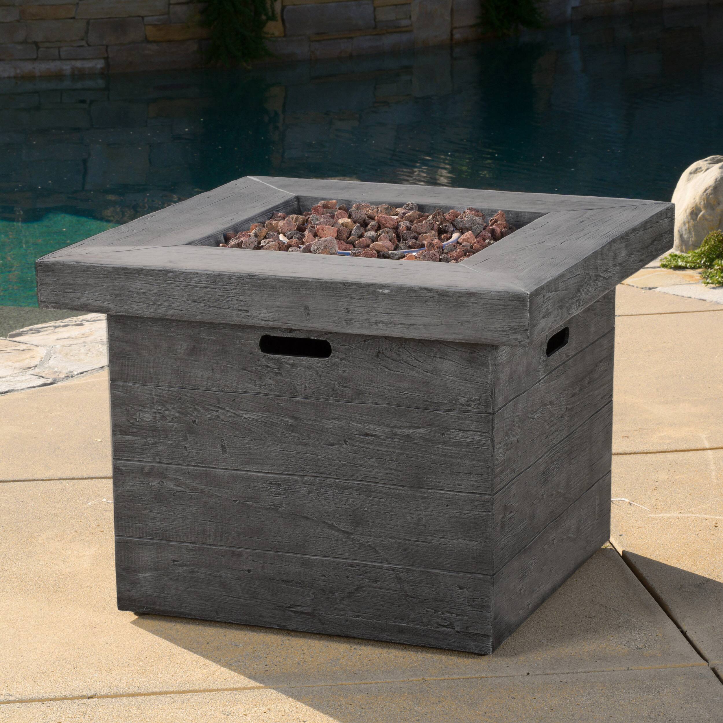 Angle. Siljoy - 40000 BTU 32'' Square Gray MGO Wood Fire Pit Outdoor Patio Heater.