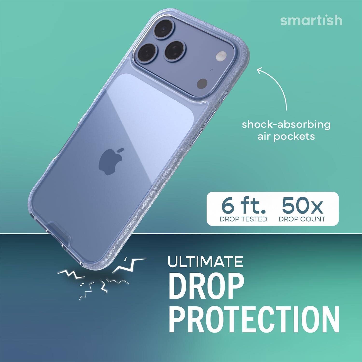 smartish  
shock-absorbing air pockets  
6 ft. 50x DROP TESTED DROP COUNT  
ULTIMATE DROP PROTECTION