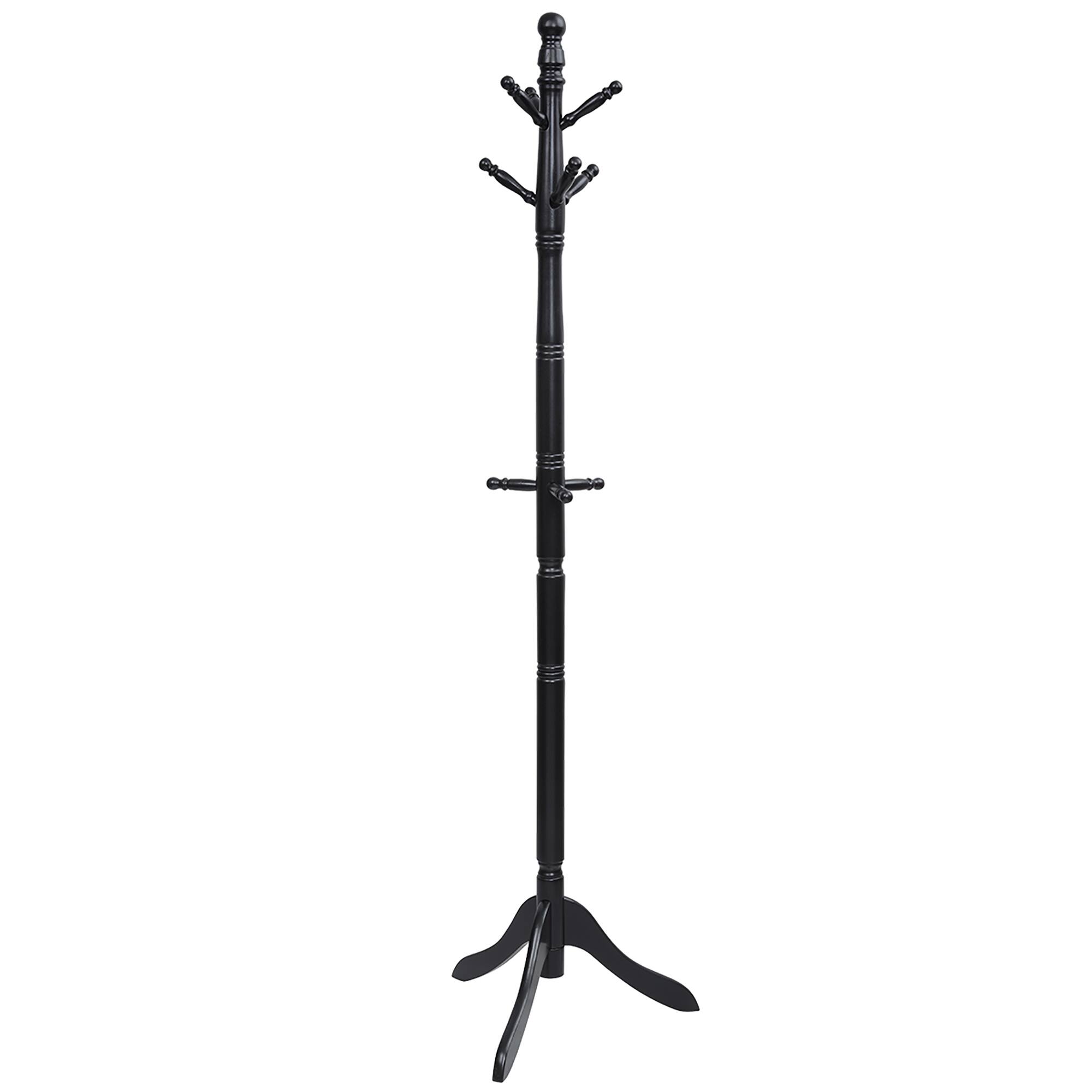 Costway - Coat Rack Wooden Hall Tree 2 Adjustable Height w/ 9 Hooks - Black