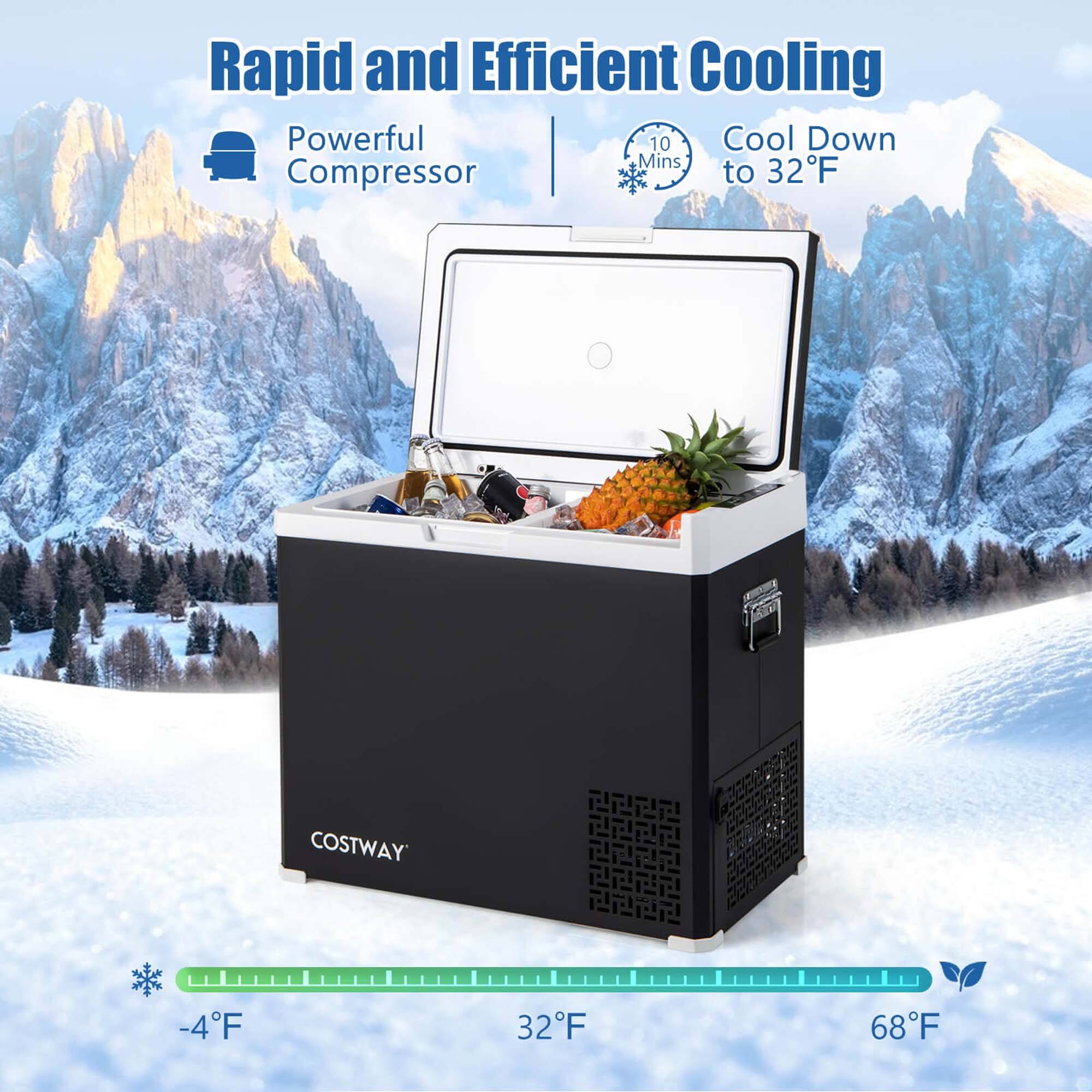 Rapid and Efficient Cooling: Powerful 10 Cool Down Mins Compressor to 32°F -4°F to 32°F -68°F to 68°F