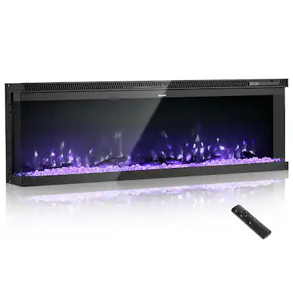 Front. Glintex - 50 Inch Three-Sided Electric Fireplace, 1500W Wall Mounted with Timer, Remote, Adjustable Flame, Overheat Protection - Black.