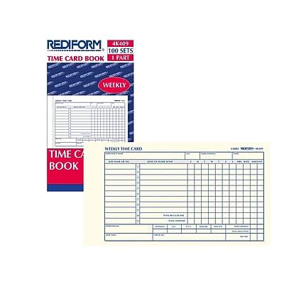 REDIFORM  
4K409  
100 SETS  
TIME CARD BOOK  
1 PART  
WEEKLY  

TIME CARD BOOK  

WEEKLY TIME CARD