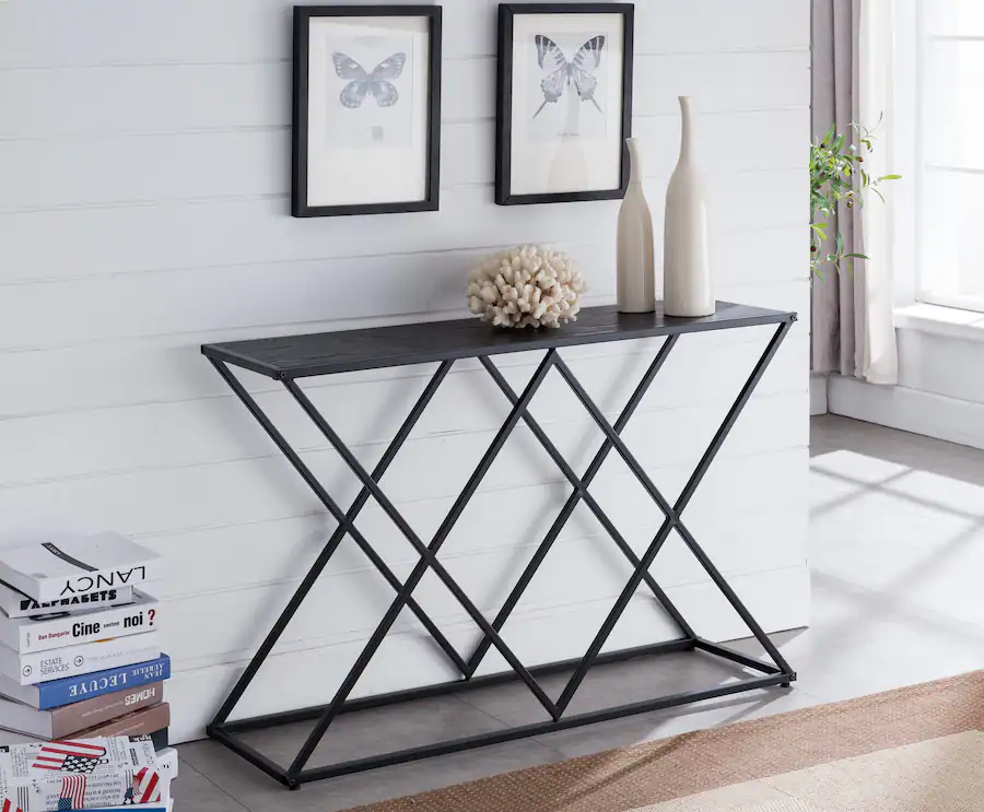 Kings Brand Furniture Calvert Textured Console Display Table Black ...