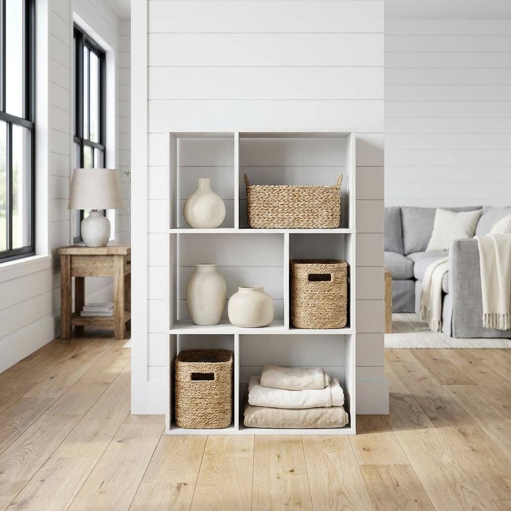 Angle. FurniFact - Engineered Wood Bookcase with Open Shelves for Home Storage - White.