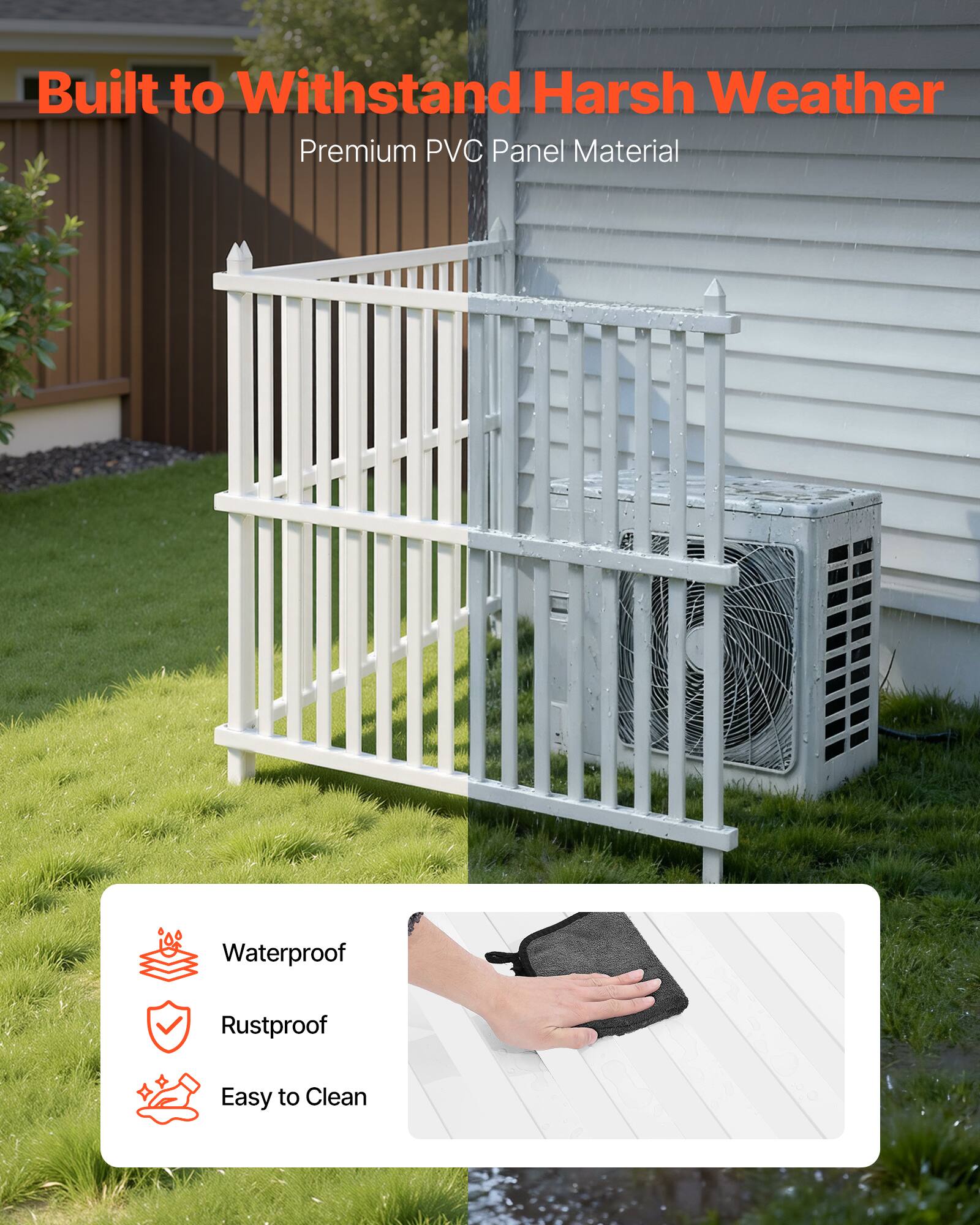 Built to Withstand Harsh Weather  
Premium PVC Panel Material  

Waterproof  
Rustproof  
Easy to Clean