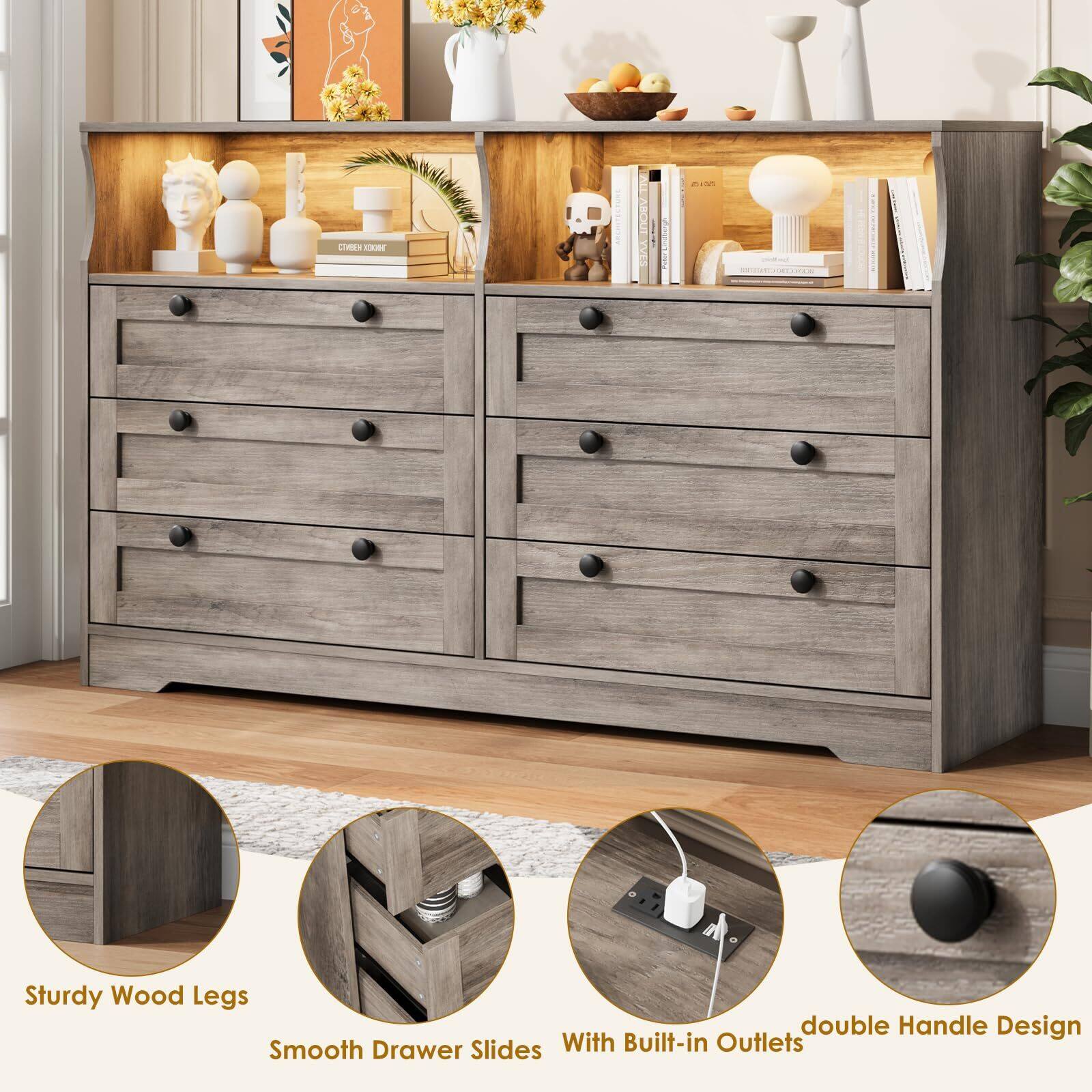 CR M TuNITS:  
- Sturdy Wood Legs  
- Smooth Drawer Slides  
- With Built-in Outlets  
- double Handle Design