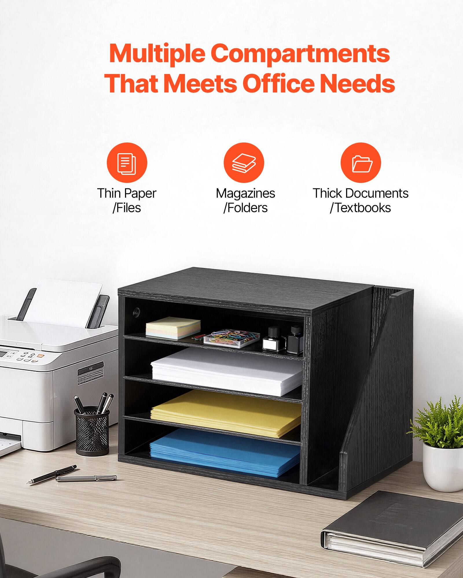 Multiple Compartments That Meets Office Needs

- Thin Paper / Files
- Magazines / Folders
- Thick Documents / Textbooks