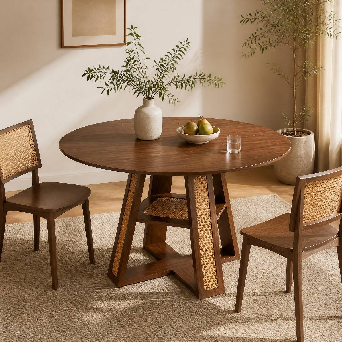 Alt View 2. Loheer - Loheer 43.3 inch Round Dining Table, Extendable Walnut Table for Four to Six - Natural Walnut.