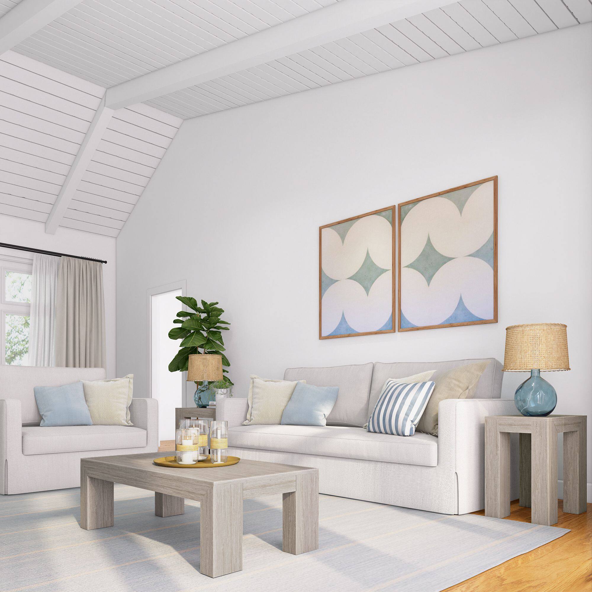 Alt View 5. Plank+Beam - Modern Rectangular Coffee Table (48in x 24in / 1220mm x 610mm), Seashell Wirebrush - Seashell Wirebrush.