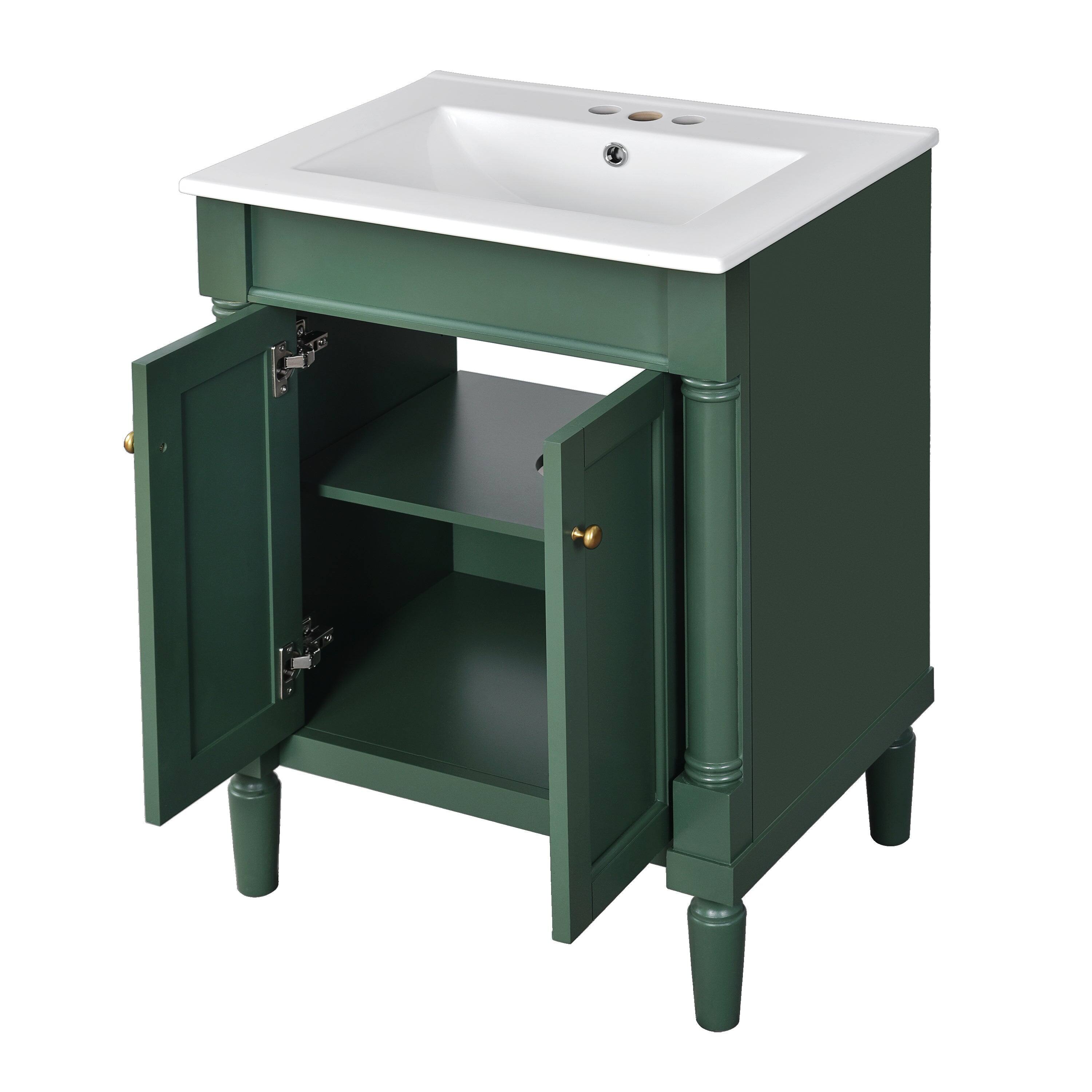 Alt View 8. Boyel Living - 24 Inch Bathroom Vanity Green with Ceramic Sink Solid Wood Frame Double Door Storage - Green.
