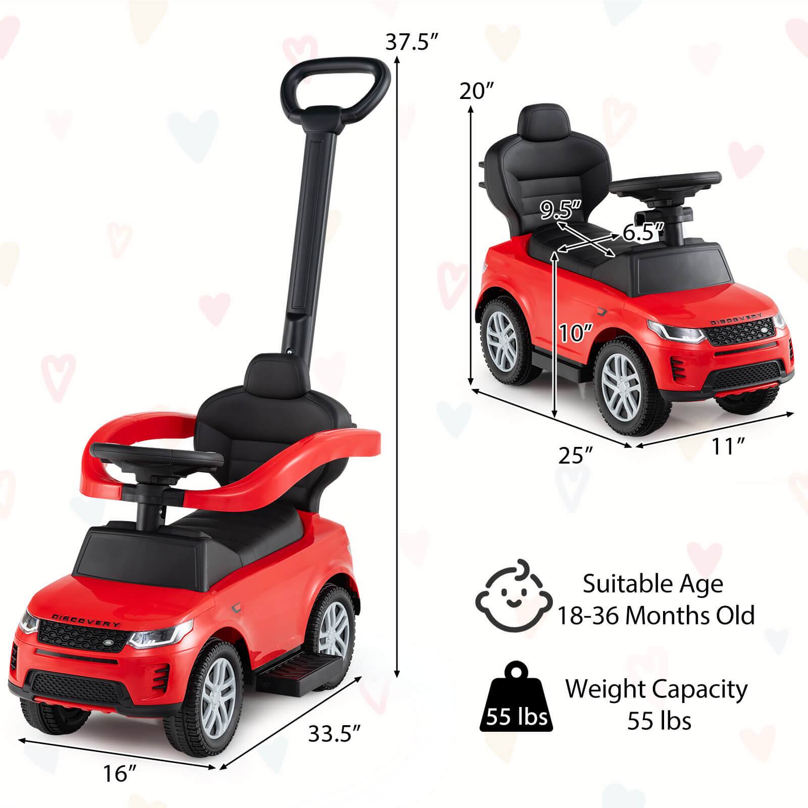 - 37.5"
- 20"
- 9.5"
- 6.5"
- 10"
- 25"
- 11"
- 33.5"
- 16"

Suitable Age: 18-36 Months Old

Weight Capacity: 55 lbs