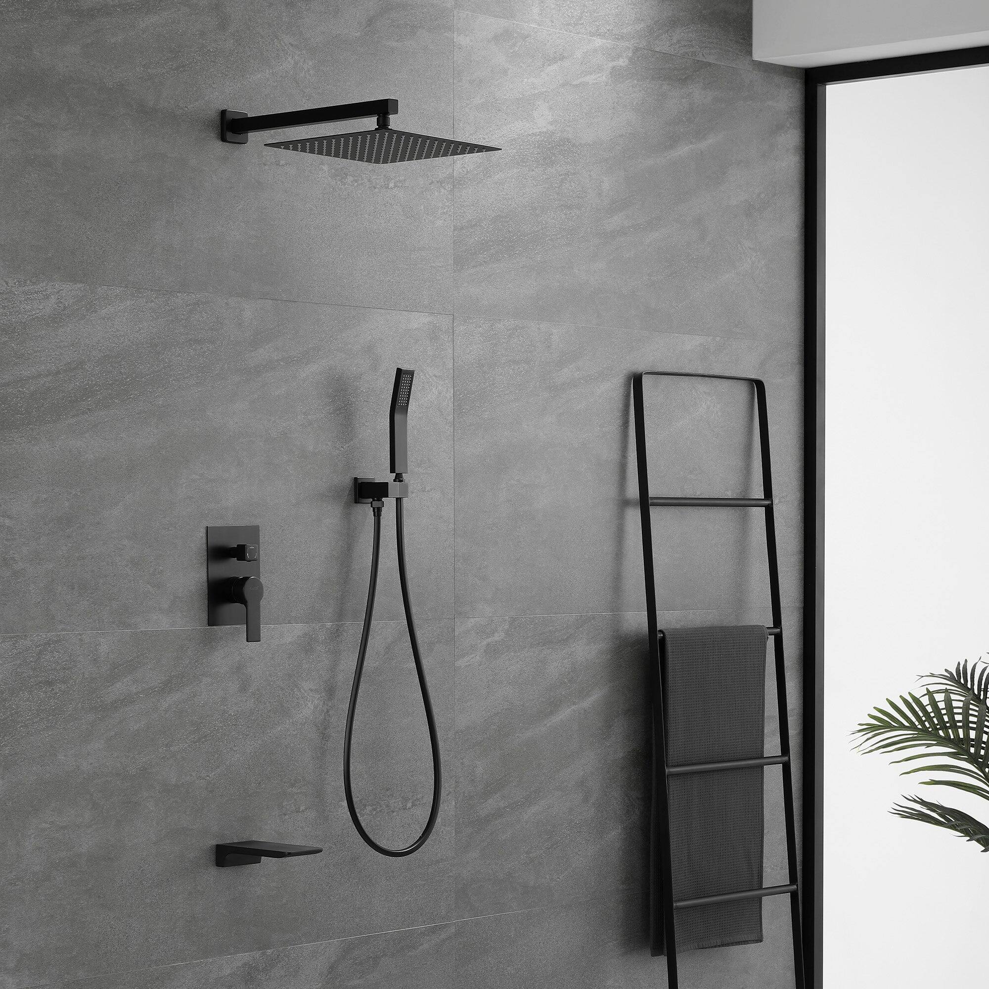 Alt View 4. Boyel Living - Wall Mount Single-Handle 1-Spray Tub and Shower Faucet with 12 in. Fixed Shower Head in Matte Black (Valve Included) - Matte Black.