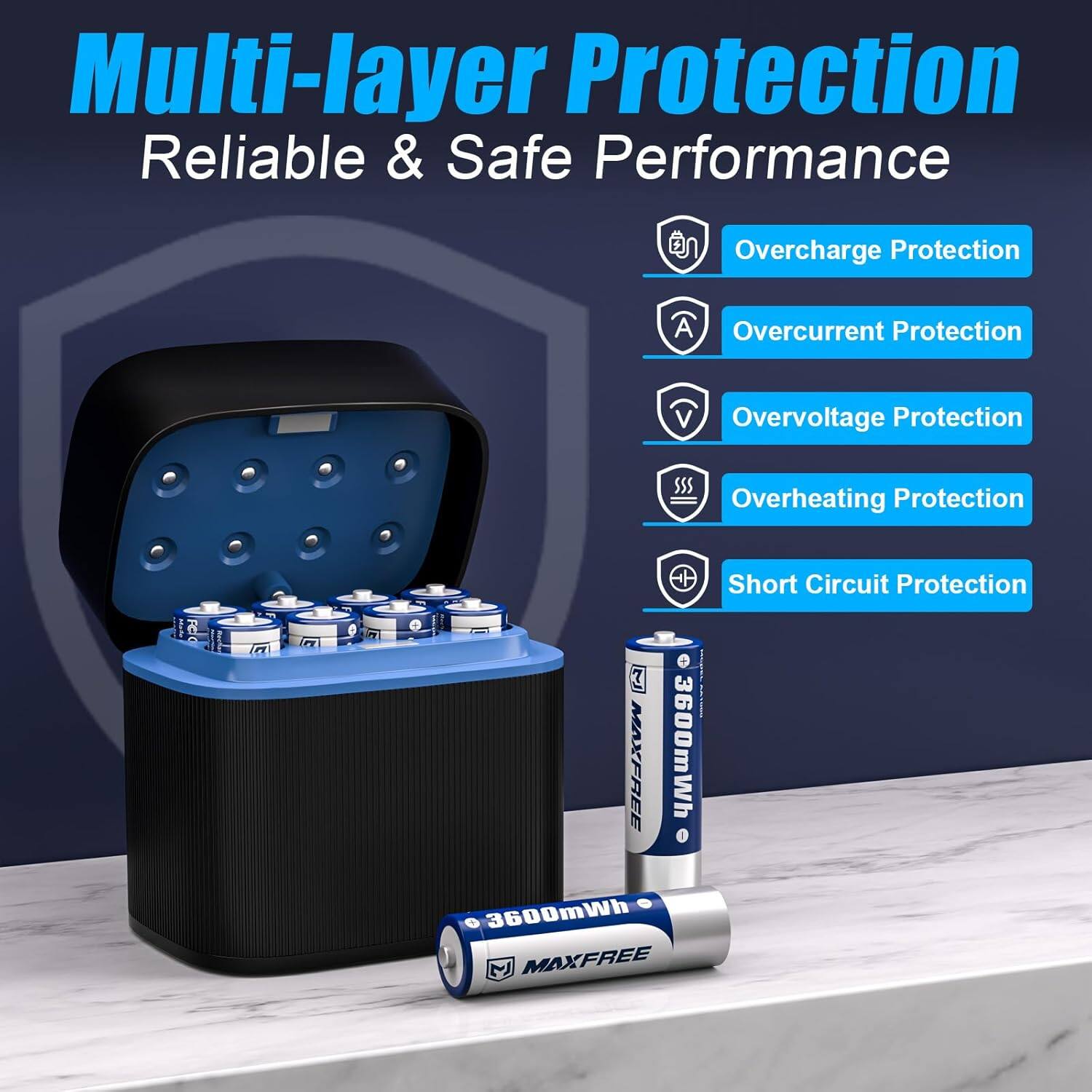 Multi-layer Protection Reliable & Safe Performance  
- Overcharge Protection  
- Overcurrent Protection  
- Overvoltage Protection  
- Overheating Protection  
- Short Circuit Protection  

4H + 3  
MAXFREE 3600mWh  
MAXFREE 3600mWh