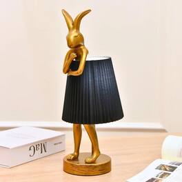 Luckbyte - Rabbit LED Table Lamp Gold Resin Base Linen Shade Rechargeable Dimmable Night Light for Kids Bedroom Nursery - Black