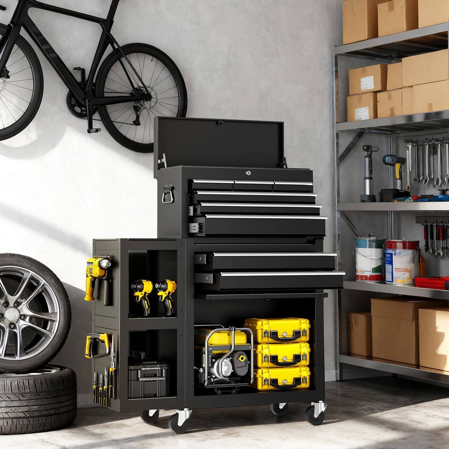 Back. LITEKON - LITEKON 8-Drawers Rolling Tool Chest,  Tool Storage Cabinet with Auto Locking System, Lockable Wheels, Sliding Drawers - Black.