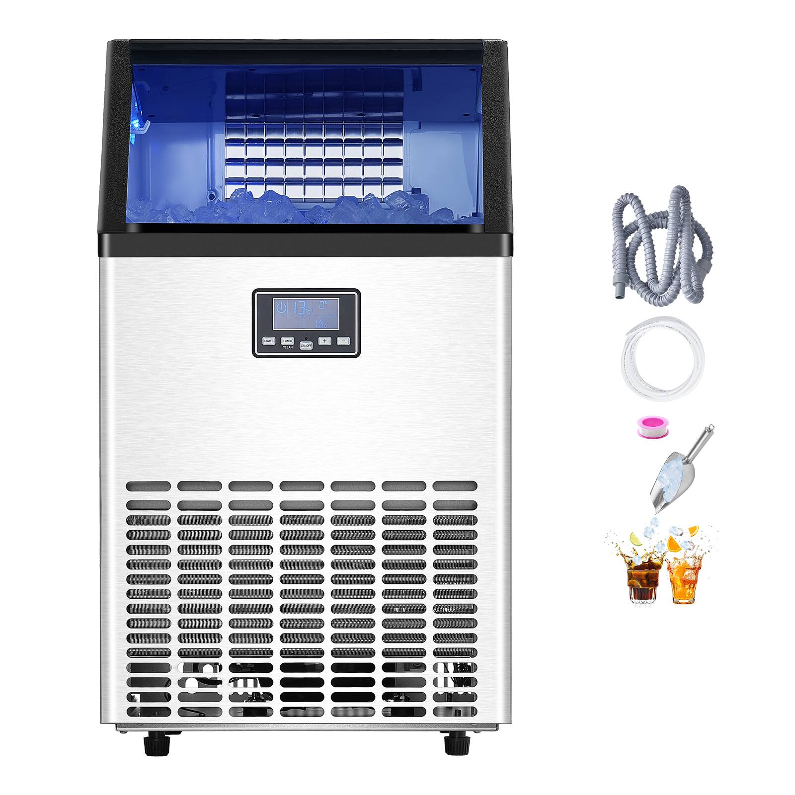 Alt View 5. VEVOR - Commercial Ice Maker Machine, 100lbs/24H Ice Maker Machine with 33lbs Storage Capacity, 45 Ice Cubes in 15 Minutes - Stainless steel primary color.