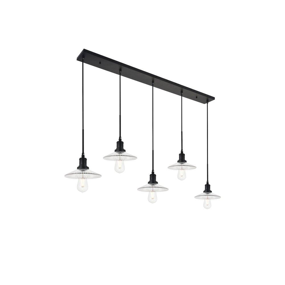 Alt View 1. Living District - Waltz 5 Light Black Pendant - Black And Clear.