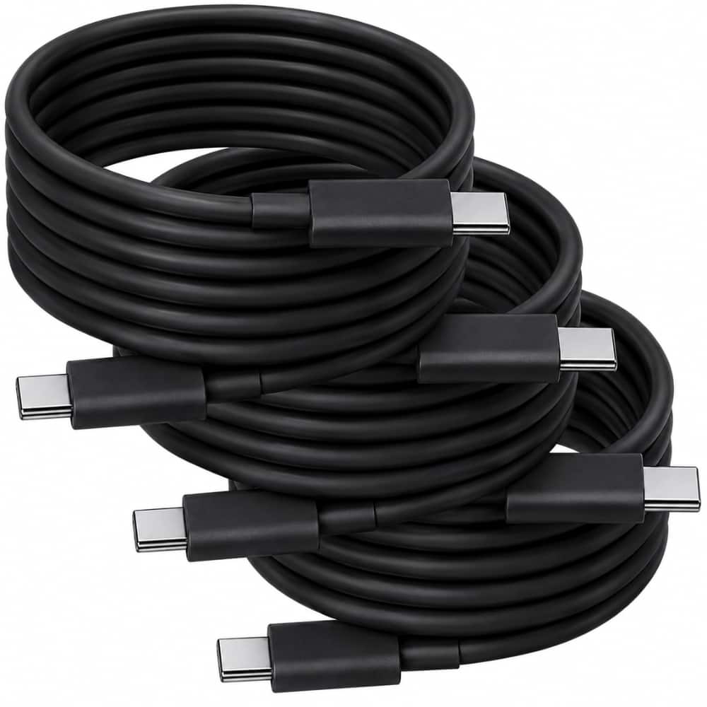 Qixxronics - 3-Pack 6FT USB C to USB C Charging Cable for Samsung Galaxy, Note, Z Flip, Z Fold, Android Type-C Devices - Black