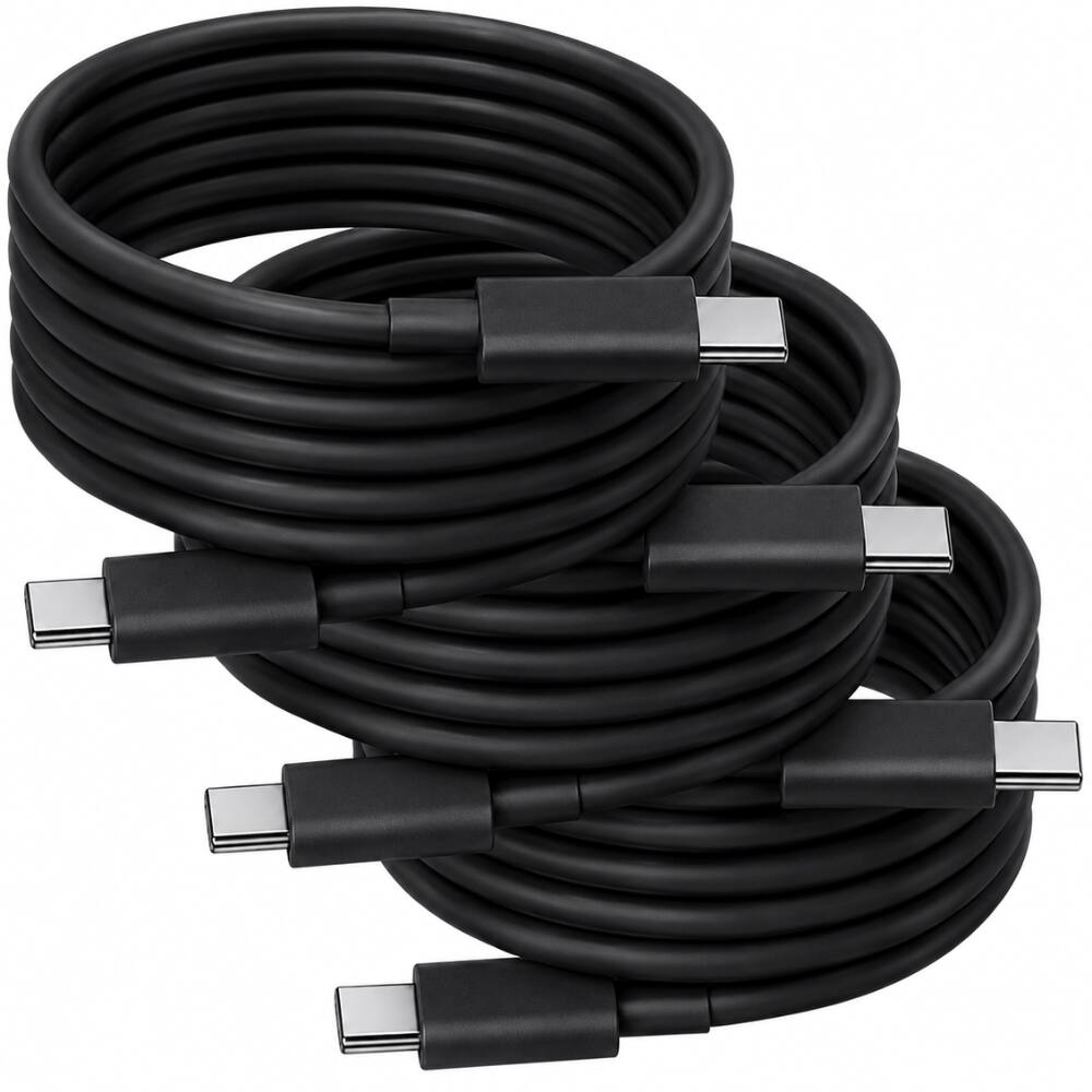 Qixxronics - 3-Pack 6FT USB C to USB C Charging Cable for Samsung Galaxy, Note, Z Flip, Z Fold, Android Type-C Devices - Black