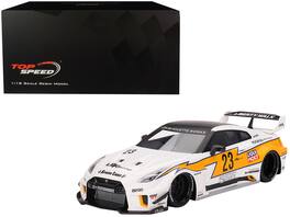 Top Speed - Nissan LB-Silhouette WORKS GT 35GT-RR Ver.1 RHD (Right Hand Drive) #23 Stripes LB Racing 1/18 - White with Yellow